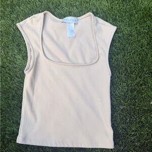 LovePoem Ribbed Square-Neck Tank in Cream